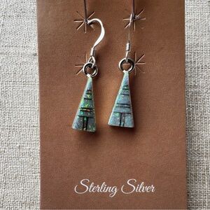 Sterling .925 Silver Triangle Earrings with Opal Inlay